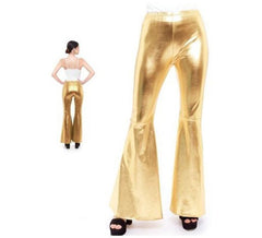 Pantaloni a zampa metallizzati color oro da donna