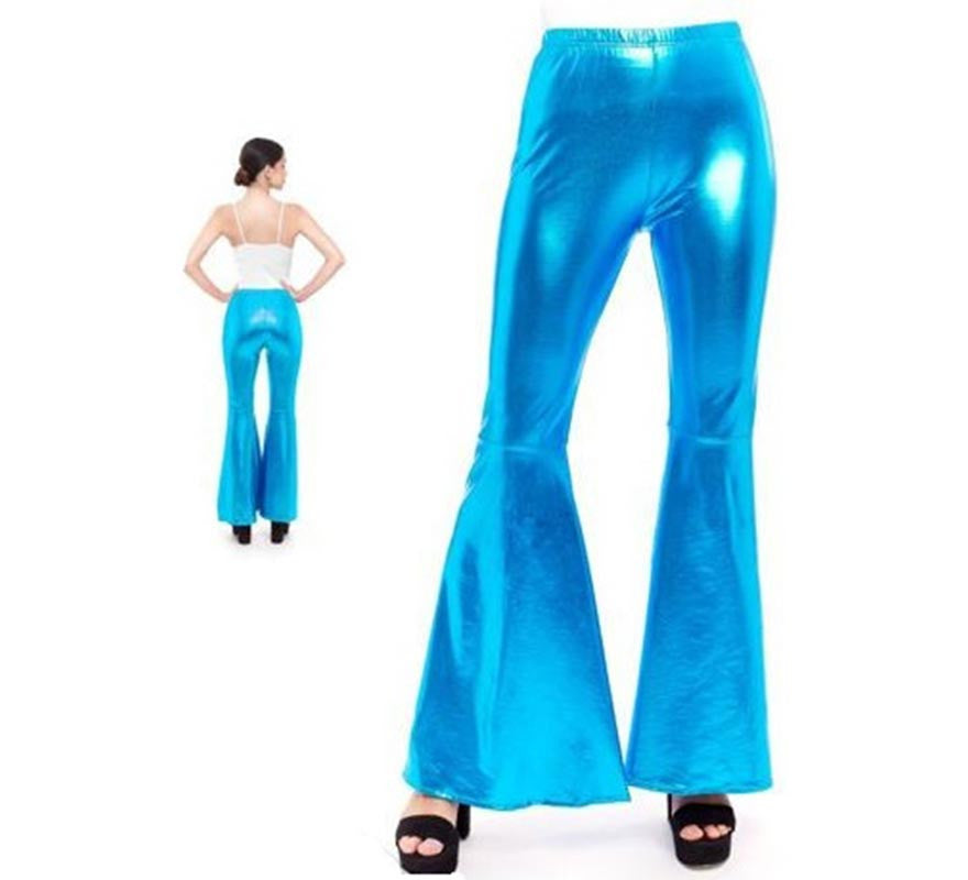 Pantalones de Campana Metalizado color Turquesa para mujer