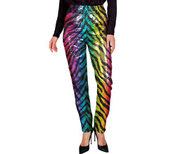 Pantaloni da donna a righe multicolori con stampa animalier alla moda