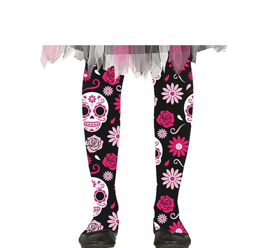 Translation missing: it.Pantys de Catrina Calaveras y Flores rosa infantil