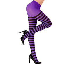Collant viola con strisce nere, 70 denari per donna