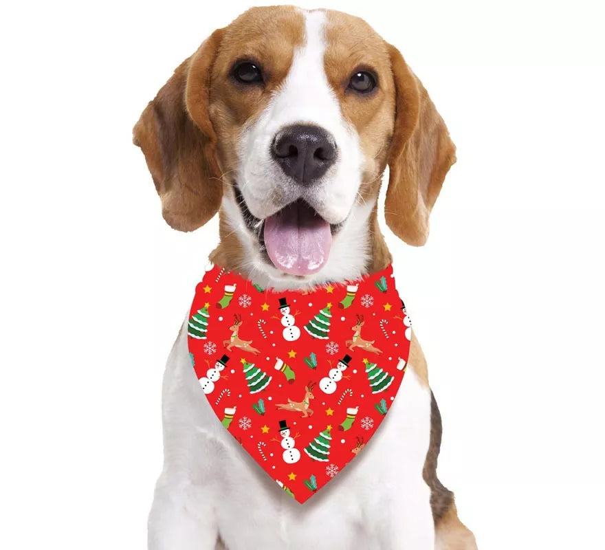 Translation missing: it.Pañuelo Muñeco de nieve estampado rojo para perro de 69x35 cm