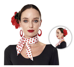 Pañuelo Sevillana blanco con lunar rojo 46x46 cm