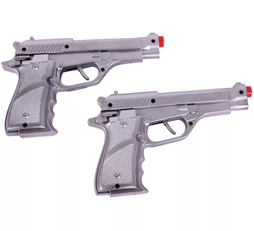 Translation missing: es.Par de cartucheras con 2 Pistolas Plateadas