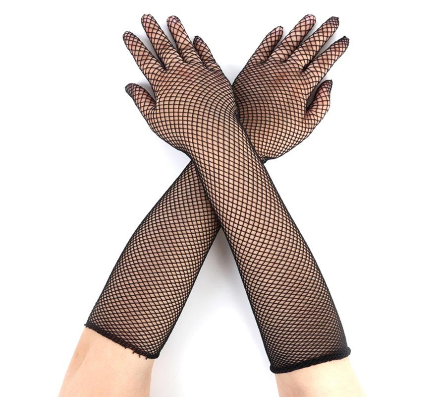 Par de Guantes de Red Fino largos negros adulto