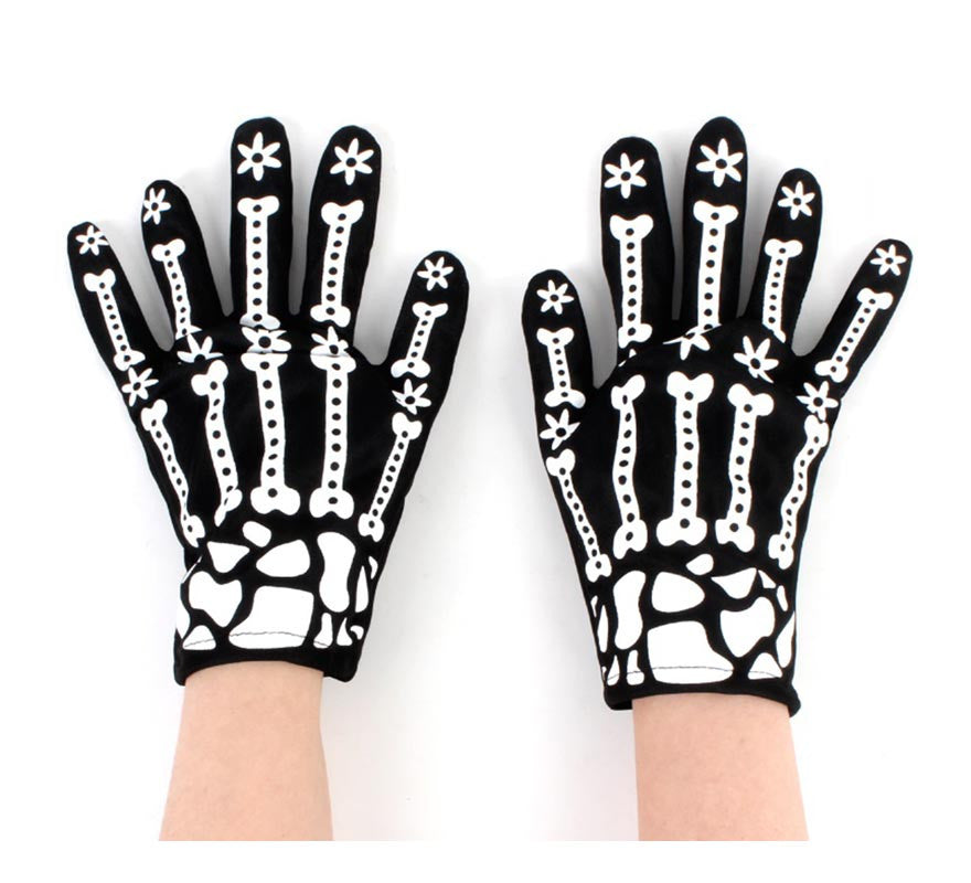 Translation missing: es.Par de Guantes Esqueleto con flores adulto