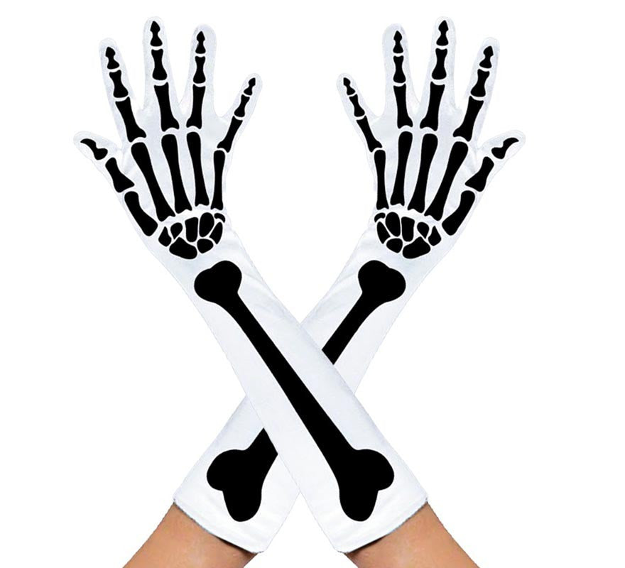 Translation missing: es.Par de Guantes Largos de Esqueleto blancos adulto
