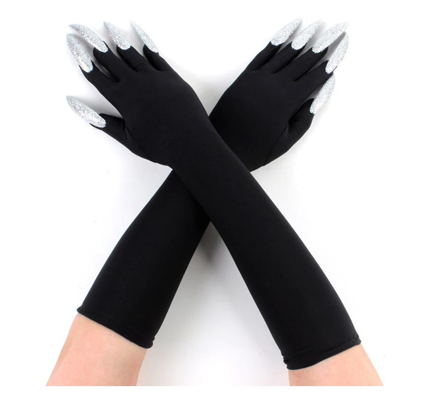 Translation missing: it.Par de Guantes negros con Uñas plateadas adulto