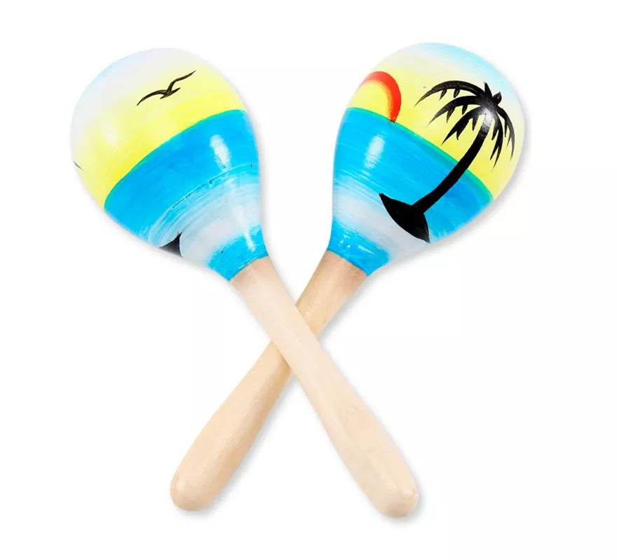 Translation missing: es.Par de Maracas de madera atardecer tropical de 20 cm