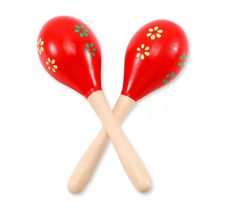Translation missing: es.Par de Maracas de madera roja con flores 20 cm
