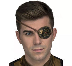 Benda per occhi steampunk dorata con rubino