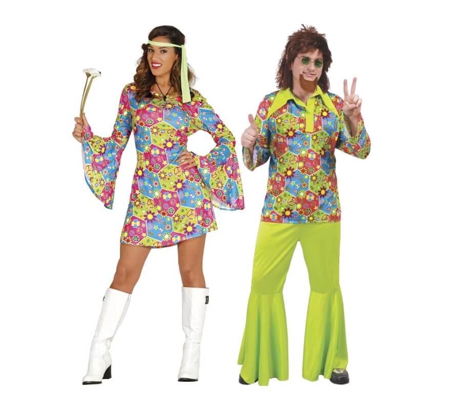 Coppia di hippie verdi con motivi floreali