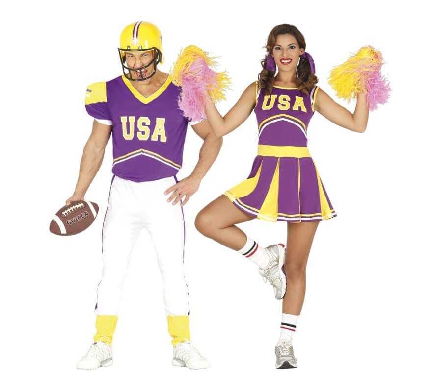 Coppia di quarterback e cheerleader lilla