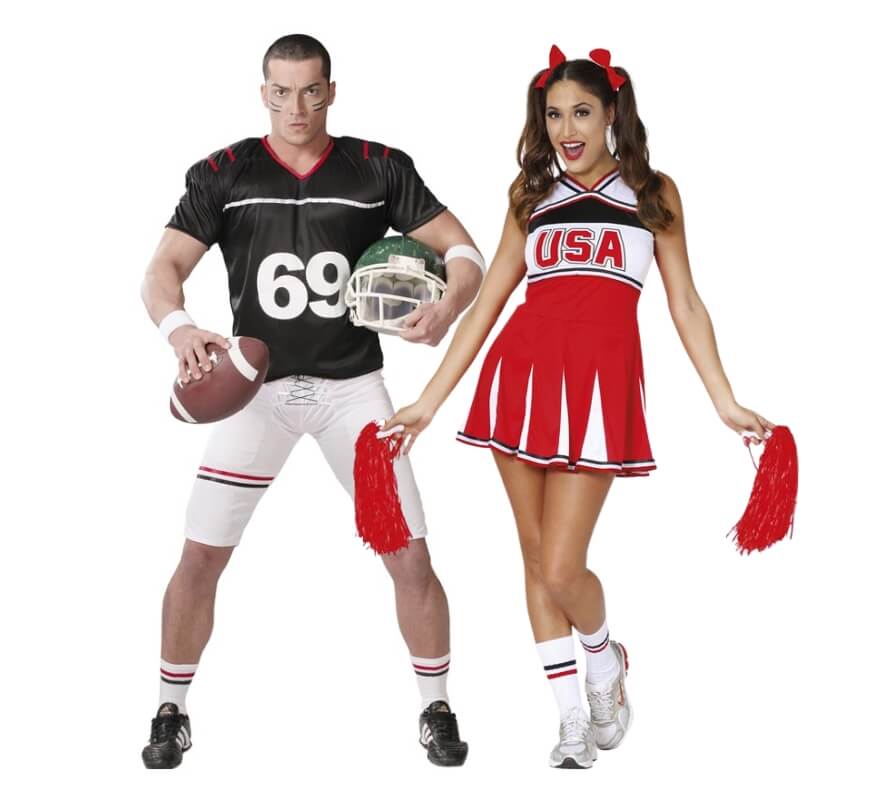 Coppia di quarterback e cheerleader
