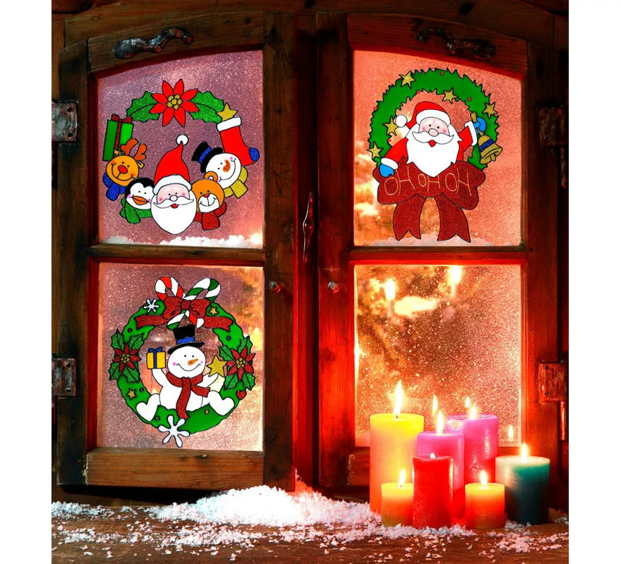 Pegatina Ventana Corona Navidad Surtida en 3 Modelos de 30 cm