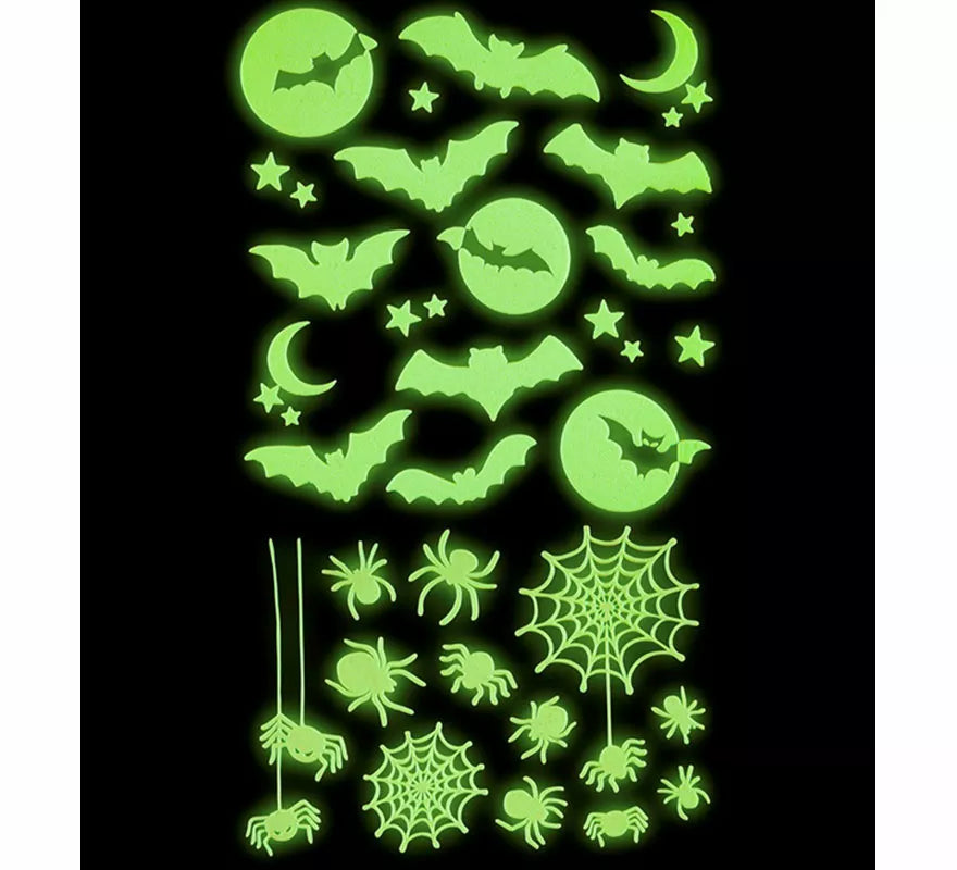 Pegatinas Murciélagos y Arañas Fluorescentes de 21x15 cm