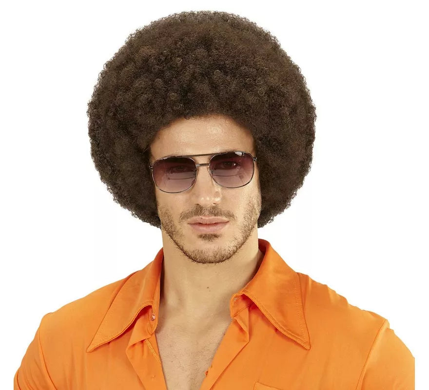 Translation missing: it.Peluca Afro castaña ajustable y lavable adulto