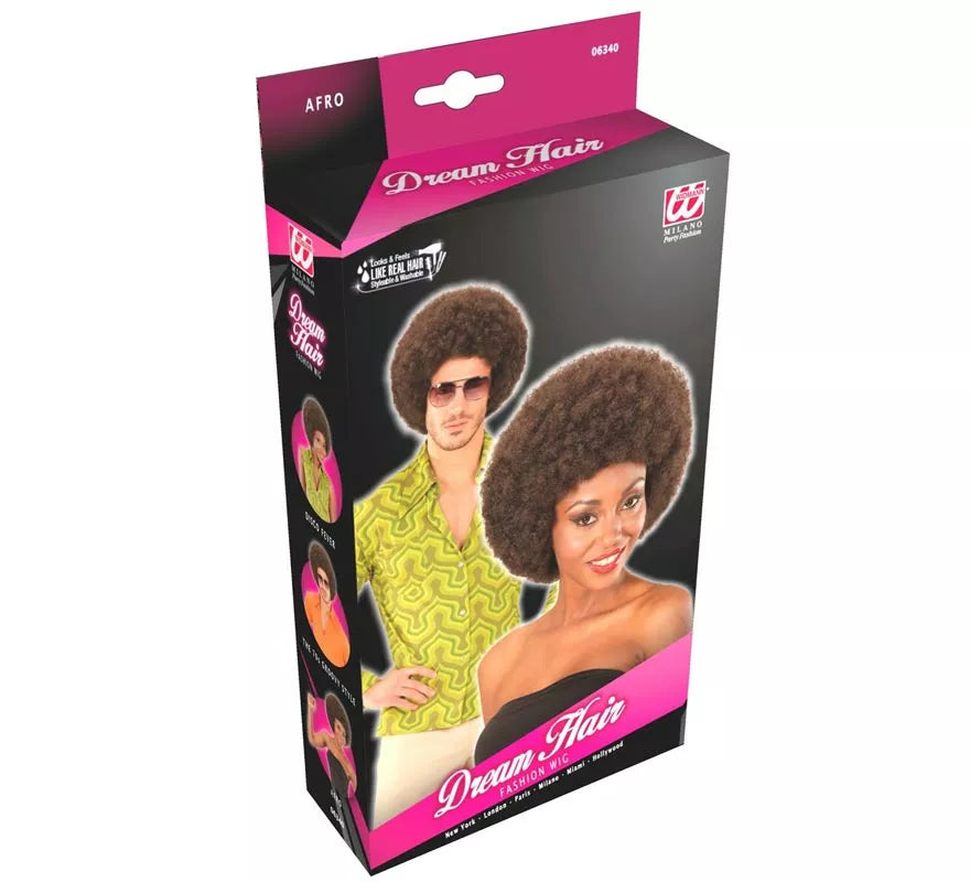 Translation missing: it.Peluca Afro castaña ajustable y lavable adulto