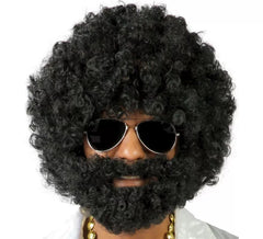 Parrucca afro nera con barba di vagabondo
