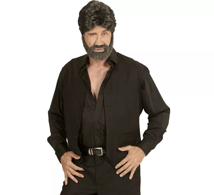 Peluca con barba castaña adulto