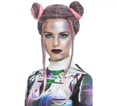 Peluca con Moños Espaciales negro y rosa