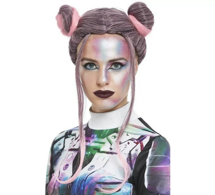 Peluca con Moños Espaciales negro y rosa