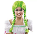 Peluca de Bávara Verde con trenzas y flores