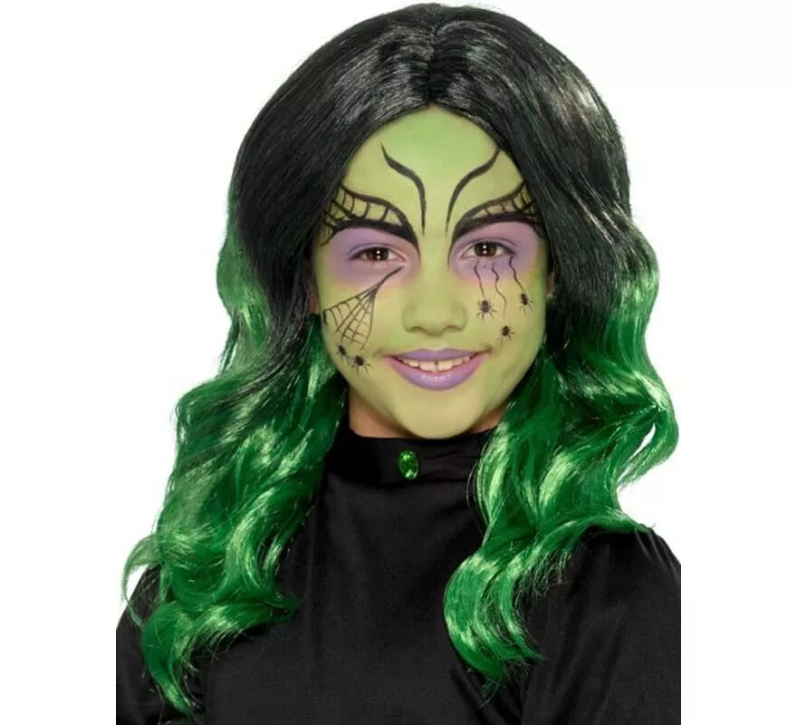 Translation missing: es.Peluca de Bruja Negra y Verde para niña