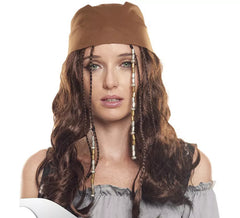 Peluca de Chica Pirata castaño claro con pañuelo