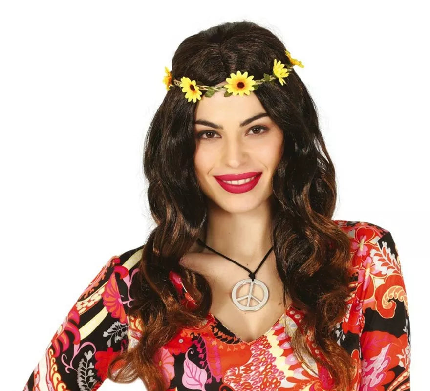 Translation missing: es.Peluca de Hippie Negra con Flores