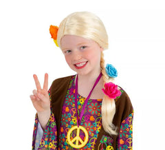 Parrucca hippie con treccia bionda a fiori per bambini