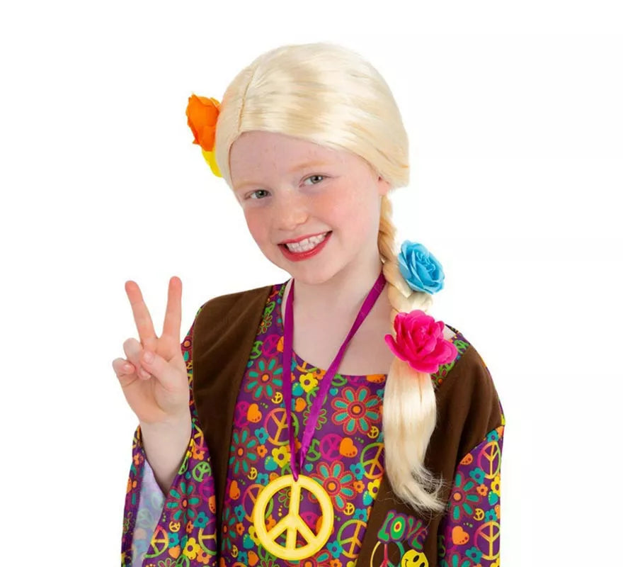 Translation missing: it.Peluca de Hippie trenza floreada rubia infantil