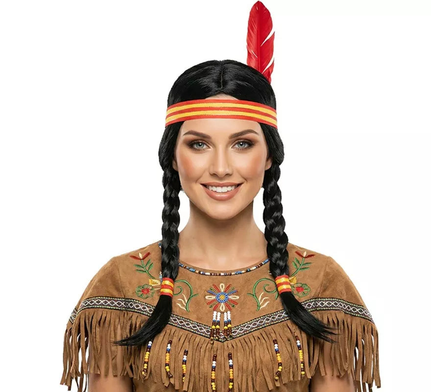 Translation missing: it.Peluca de India con Trenzas y cinta con pluma