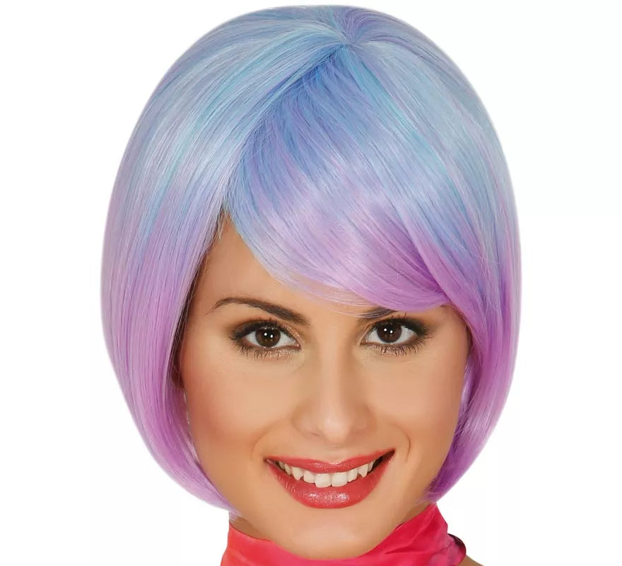 Peluca de media melena azul y morada