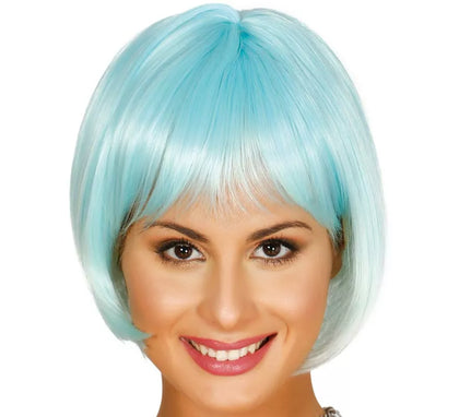 Peluca de media melena turquesa y blanca