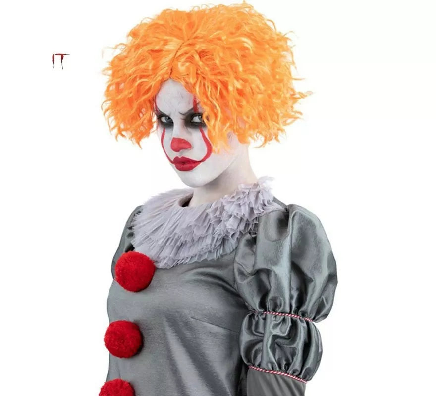 Translation missing: es.Peluca de Pennywise naranja corta y ondulada adulto