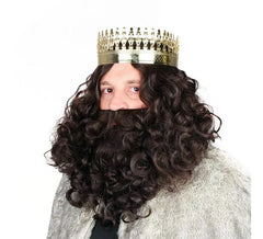 Parrucca del Re Mago con barba castano scuro opaca