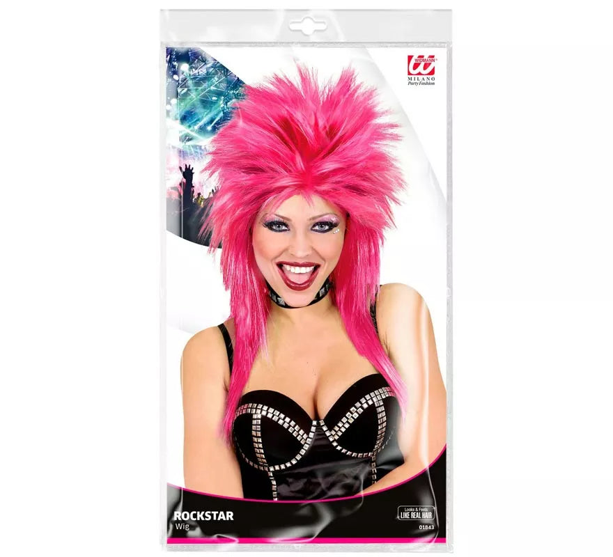 Translation missing: it.Peluca de Rockstar rosa fuerte adulto