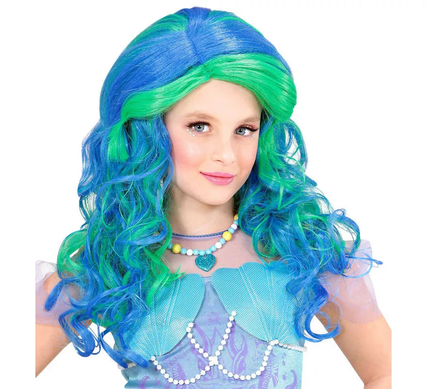 Translation missing: it.Peluca de Sirena Turquesa Esmeralda Larga Infantil