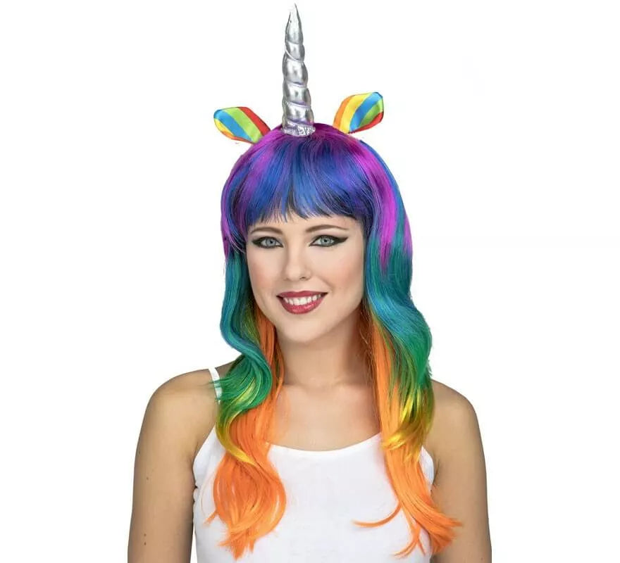 Translation missing: it.Peluca de Unicornio Multicolor con Cuerno y Orejas