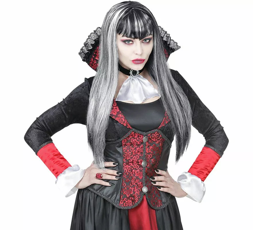 Translation missing: it.Peluca de Vampiresa blanca y negra con Flequillo