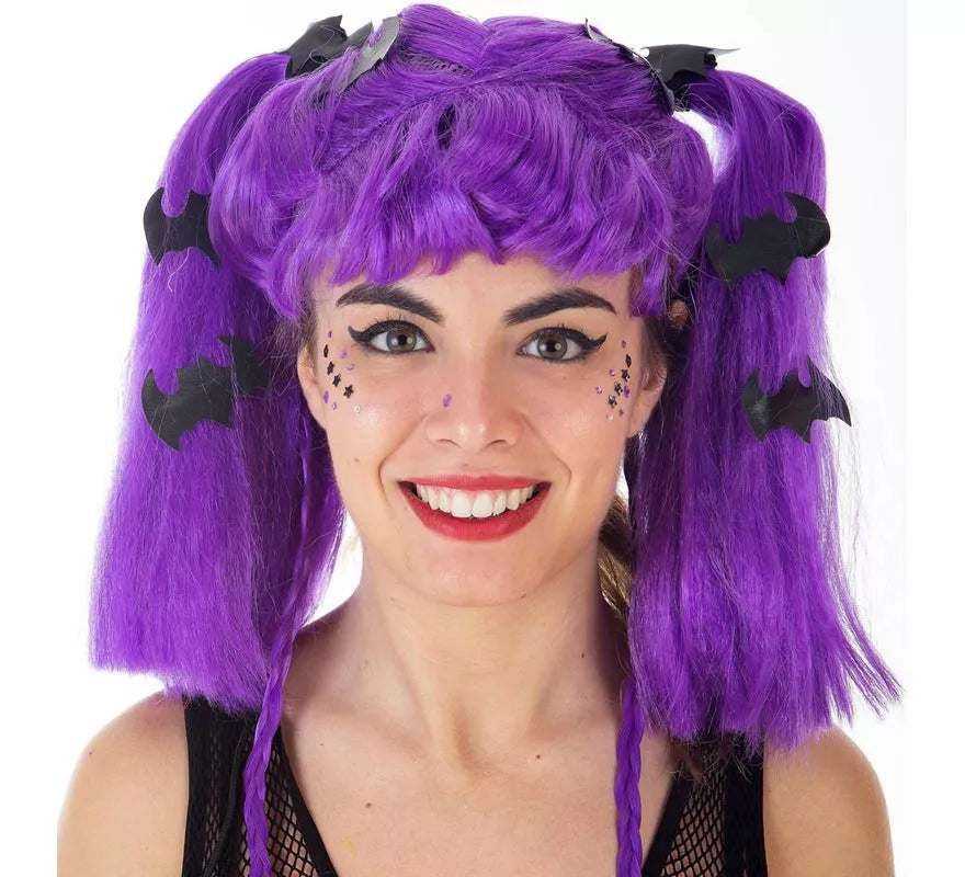 Peluca de Vampiro con Coletas lila adulto