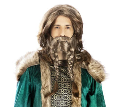 Peluca de Vikingo lisa con Barba tejida