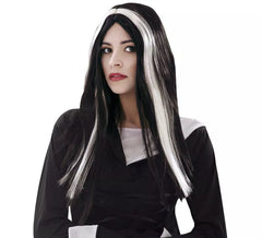Lunga parrucca da strega in bianco e nero