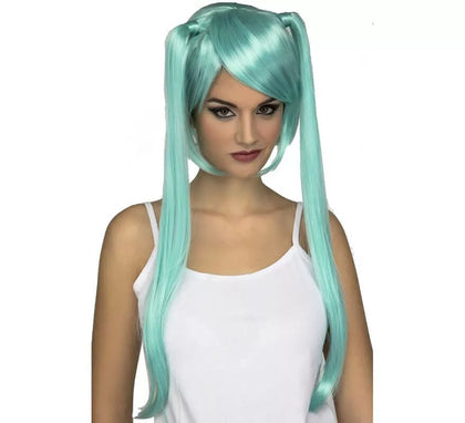 Peluca Manga Azul con Coletas largas