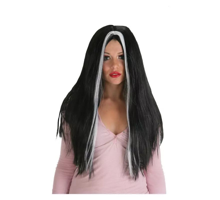 Translation missing: it.Peluca Morgana negra larga con mechas blancas