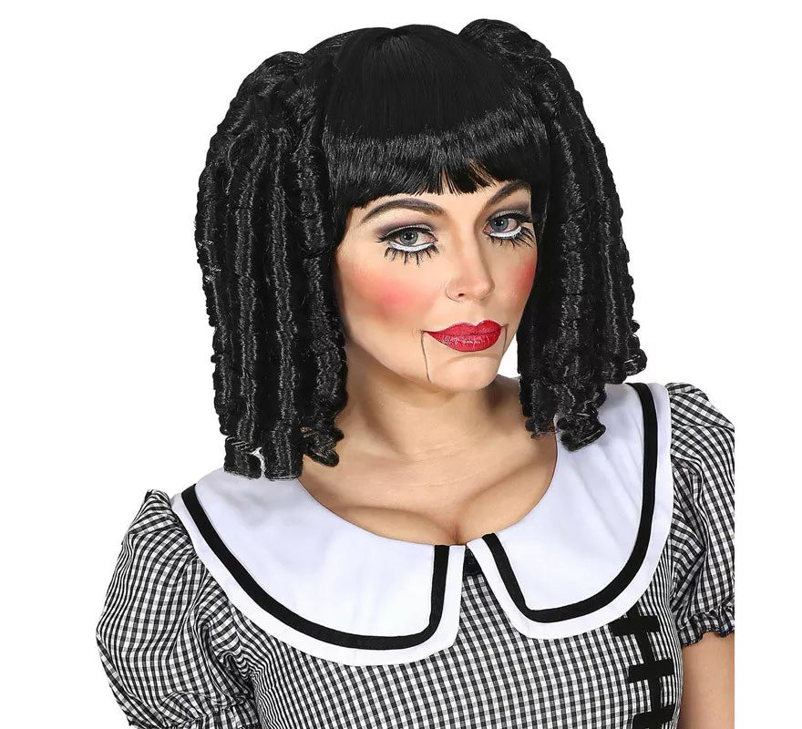 Translation missing: it.Peluca Negra de Muñeca con Tirabuzones
