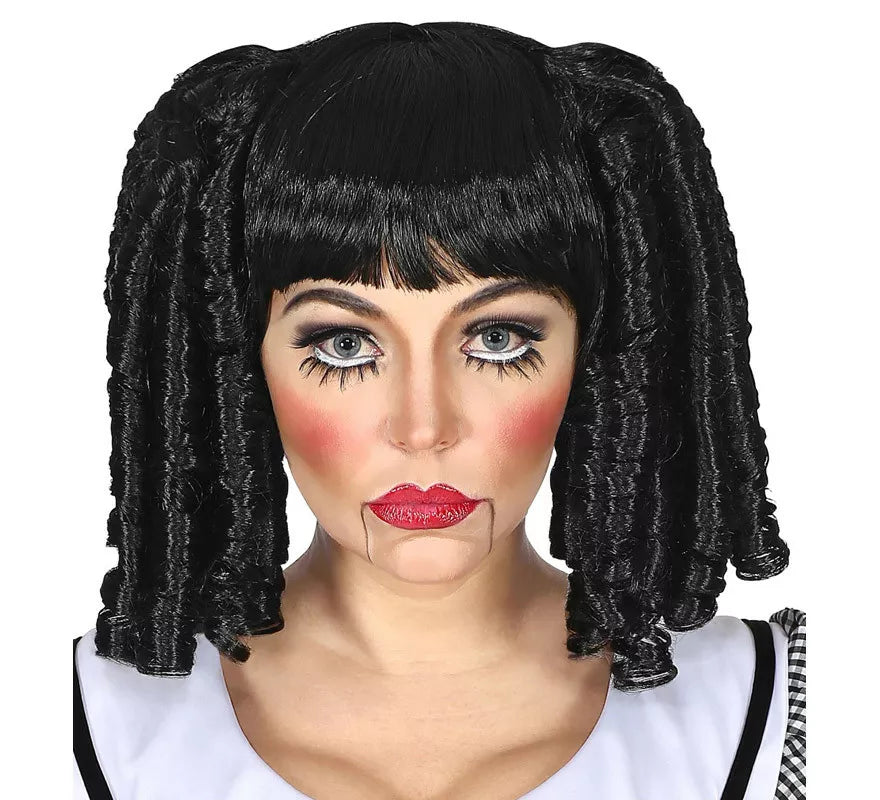 Translation missing: it.Peluca Negra de Muñeca con Tirabuzones