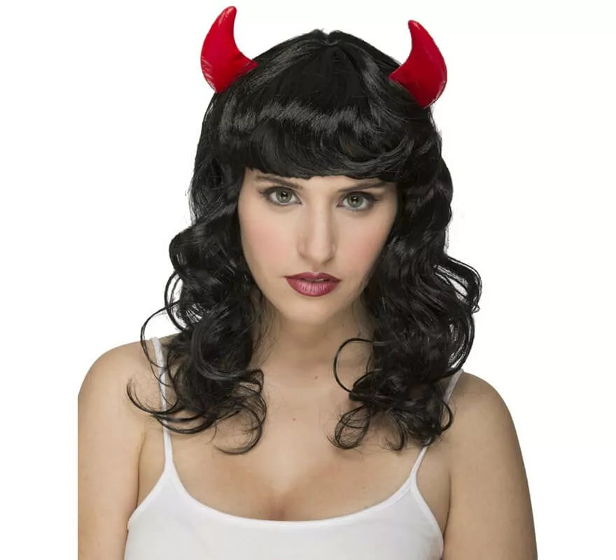 Translation missing: es.Peluca Negra ondulada con Cuernos de Demonia