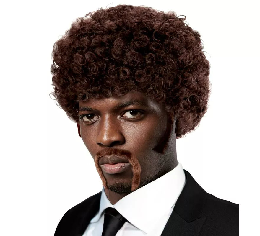Translation missing: it.Peluca Pulp Fiction Afro con bigotes y patillas